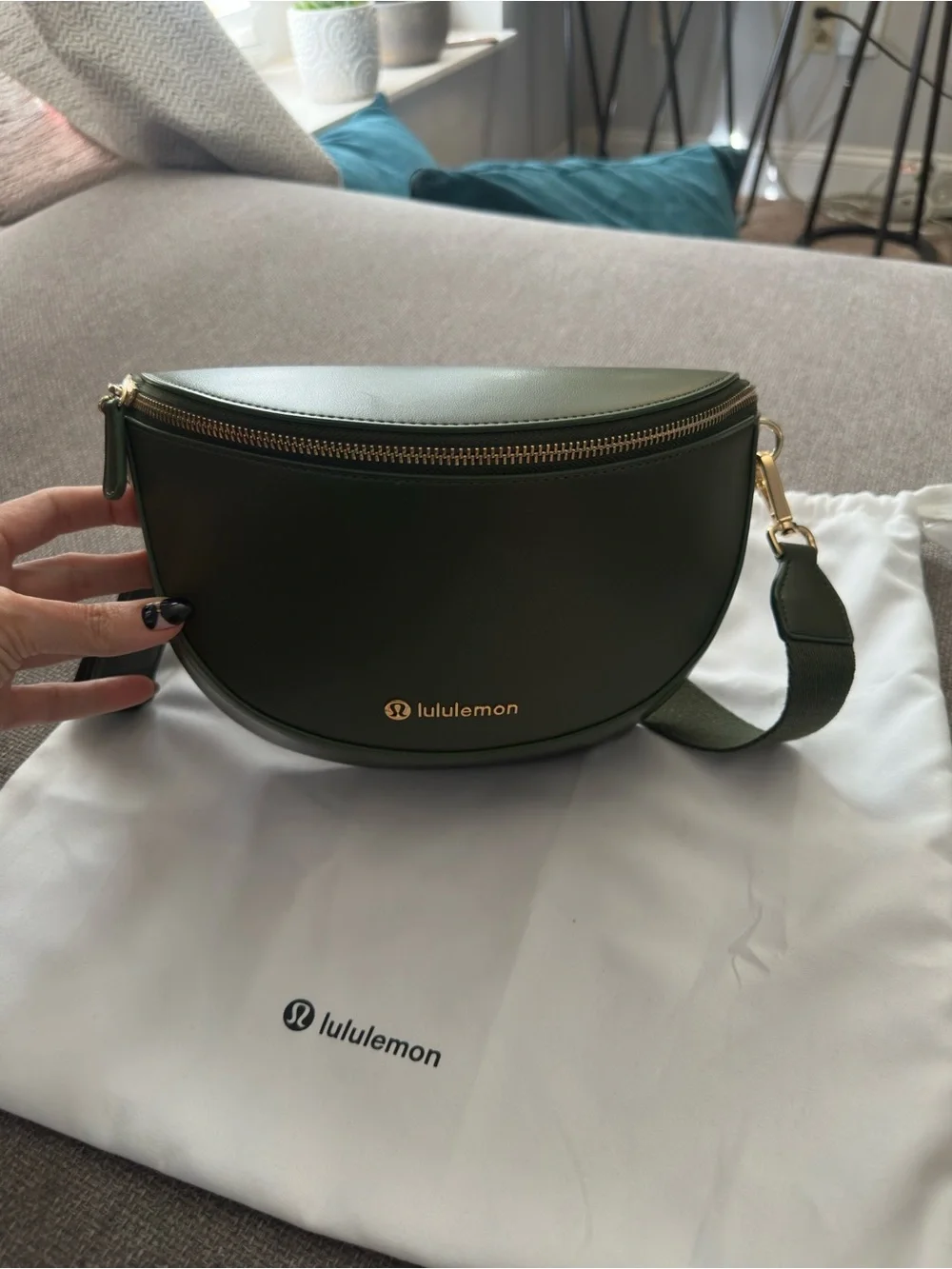 lululemon athletica Olive Green Crescent Crossbody with Gold Hardware